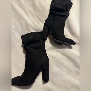 Women’s Black Suede Slouch Block Heel Ankle Boots